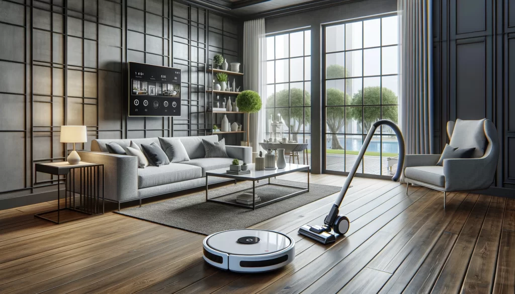 a robot vacuum cleaning the floor