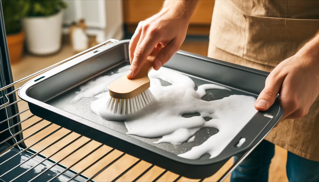 Cleaning an Oven Tray with Baking Soda and Hydrogen Peroxide