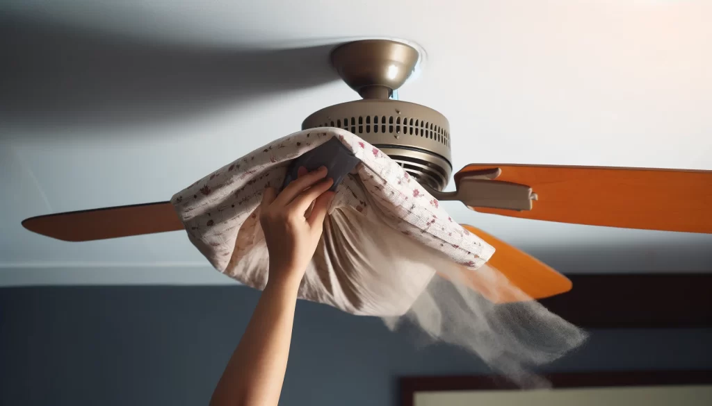 Cleaning Ceiling Fans with an Old Pillowcase