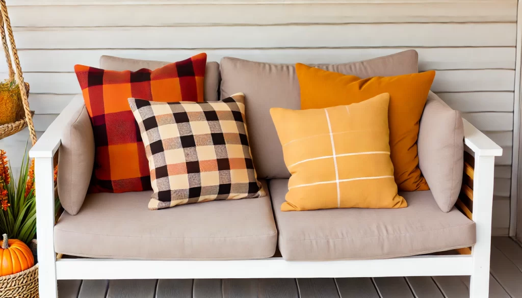 Style Porch Furniture with Plaid Pillows