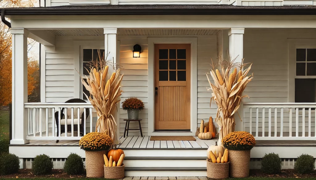 Decorate Porch Corners with Corn Stalks